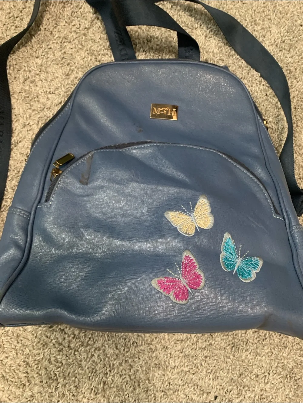 Mario Hernandez Butterfly Genuine Leather Blue Backpack